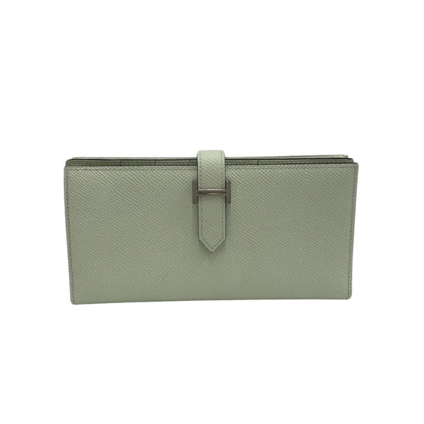 HERMES Bear Souffle Epson Leather Bifold Long Wallet Light Green 28808