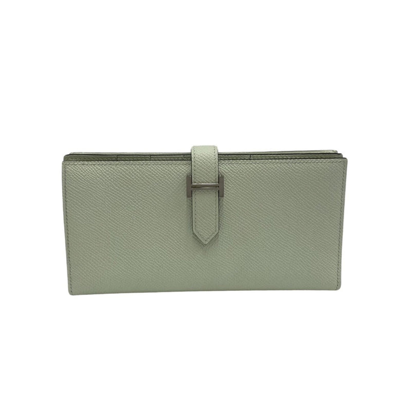 HERMES Bear Souffle Epson Leather Bifold Long Wallet Light Green 28808