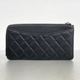 Chanel Long Wallet Matelasse Caviar Skin Black Champagne Ladies