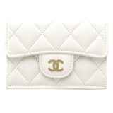 CHANEL Classic Small Wallet Coco Mark A84401 Trifold Caviar Skin White 180282