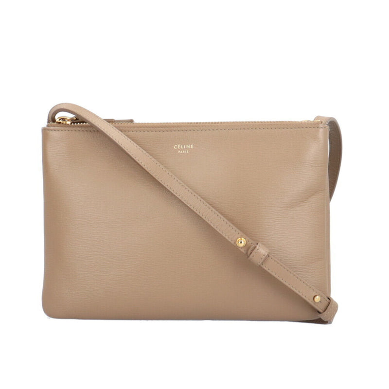 CELINE Trio Small Shoulder Bag Leather Beige Women's