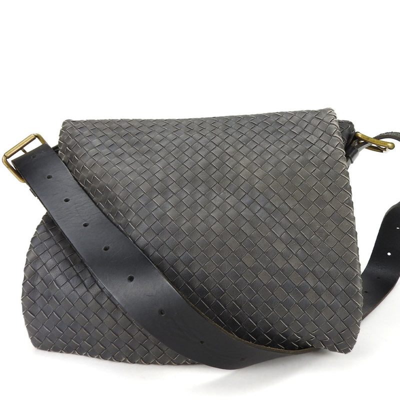 Bottega Veneta Shoulder Bag Intrecciato 161314 Leather Dark Grey Women's Men's BOTTEGAVENETA