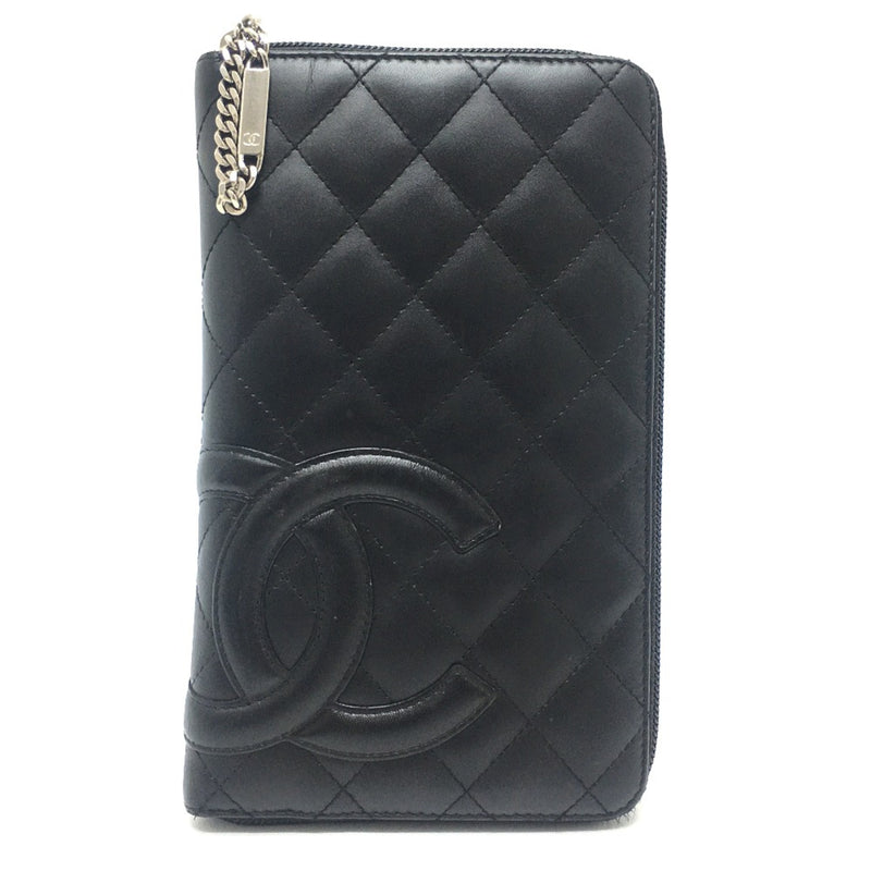 Chanel A26710 Cambon Line Zip Around Long Wallet Black x pink