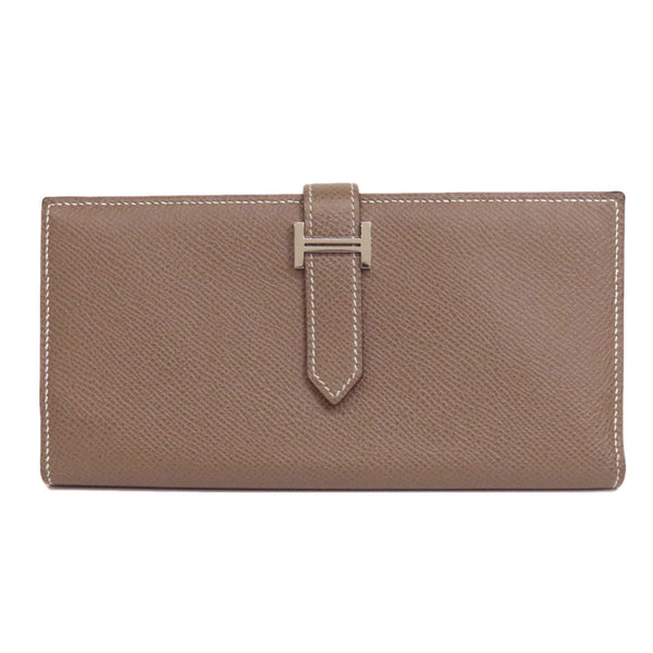 Hermes Bearn Soufflet Etoupe Long Wallet Taurillon Women's HERMES