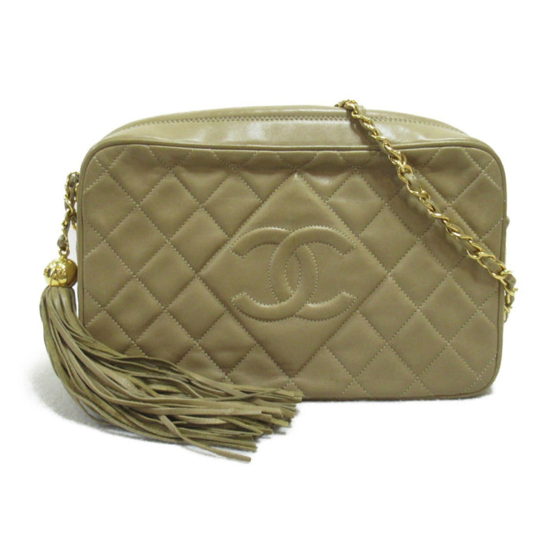 CHANEL Chain shoulder bag with tassel, bag, lambskin (sheepskin), women's, beige