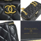 CHANEL Shoulder Bag Pochette Lambskin Black Gold Women's 99878f