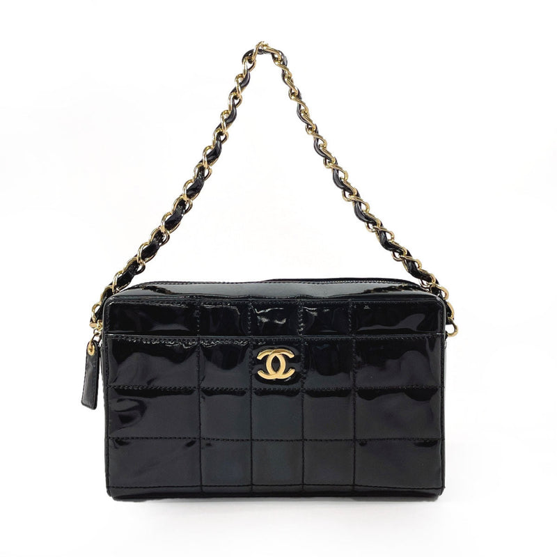 CHANEL Chanel Chain Shoulder Chocolate Bar Bag Patent Leather Black Women's