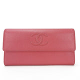 CHANEL long wallet bi-fold pink caviar skin here mark 2 ladies coco Caviar leather