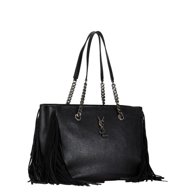 Saint Laurent Festival Bag YSL Chain Tote Black Silver Leather Women's SAINT LAURENT