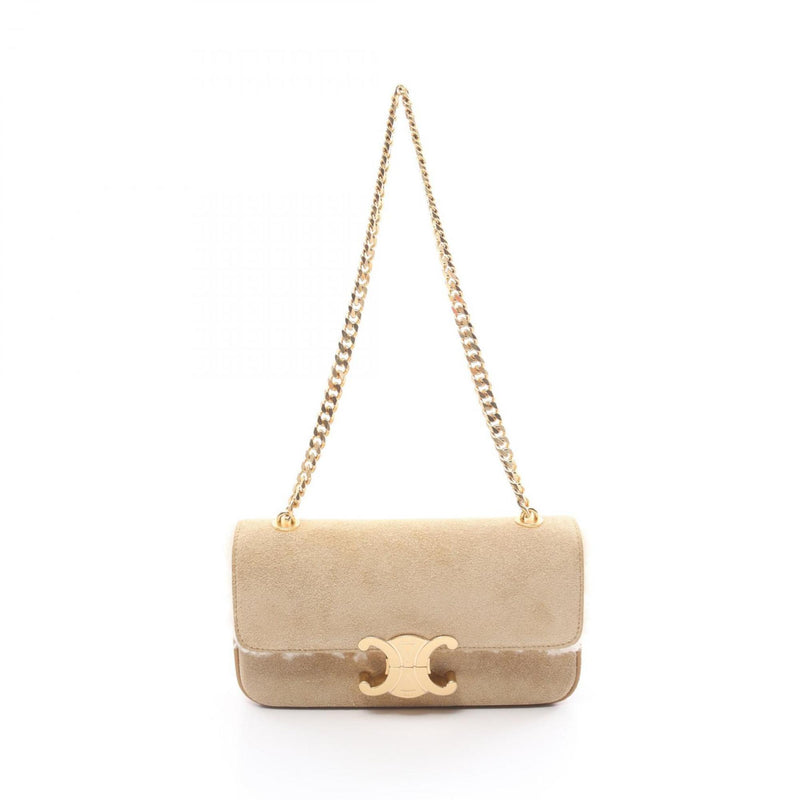 CELINE Triomphe Shoulder Bag, Suede, Women's, Beige, 197993EHY02VG