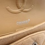 CHANEL 2.55 Matelasse Coco Mark Double Flap Shoulder Bag Cotton Jersey Women's Beige A01112