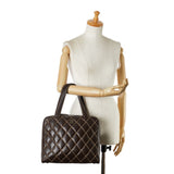 Chanel Matelasse Coco Mark Wild Stitch Handbag Tote Bag Brown Lambskin Women's CHANEL