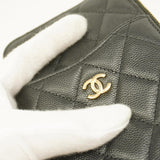 Chanel Long Wallet Matelasse Caviar Skin Black Champagne Women's