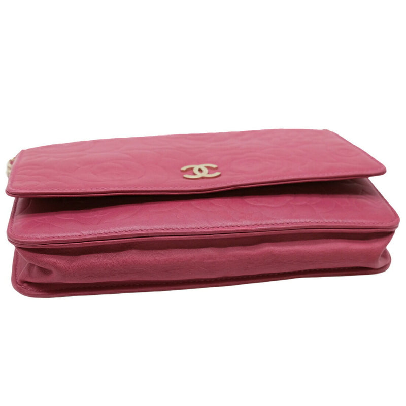 CHANEL Camellia Chain Wallet, Shoulder, Lambskin, Fuchsia Pink, 7421