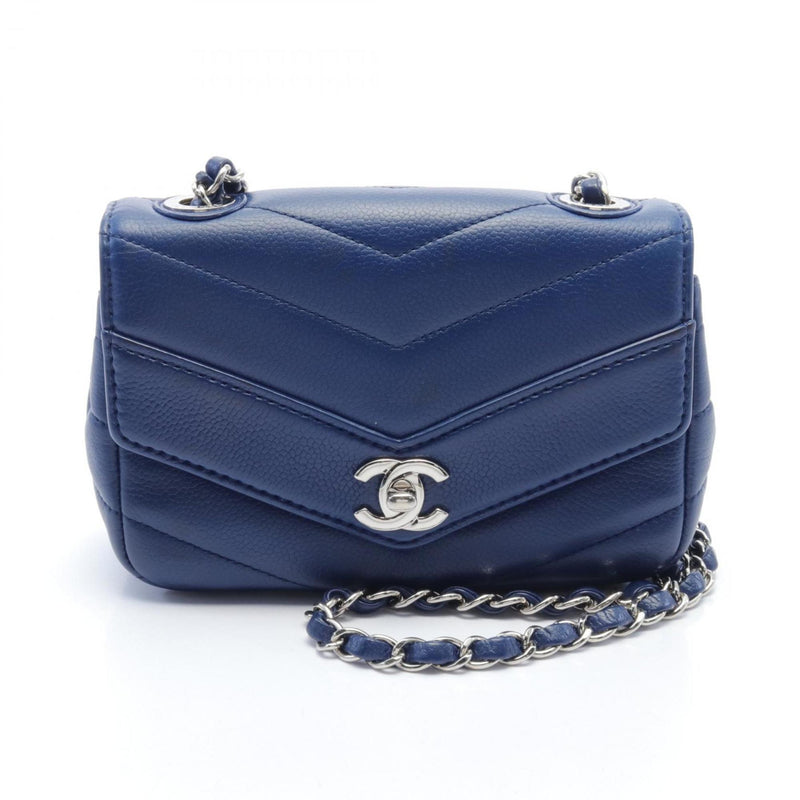 CHANEL Chevron V-stitch shoulder bag, caviar skin, women's, blue