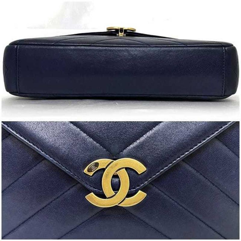 Chanel Chain Shoulder Bag Navy V Stitch f-20741 Coco Mark Flap Leather Lambskin 2 CHANEL