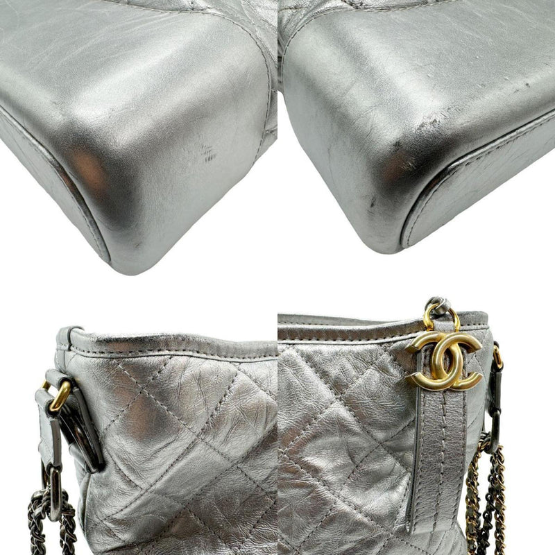 CHANEL Shoulder Bag Gabriel Leather Silver Women's n0026