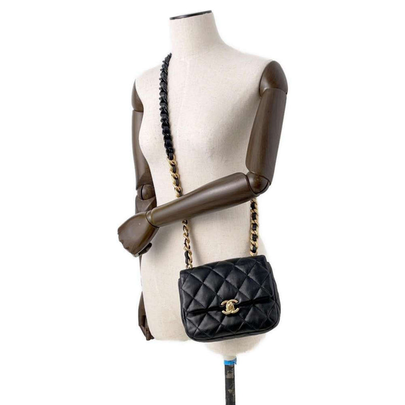 Chanel Chain Shoulder Bag Matelasse Coco Mark Flap Lambskin AS3205 CHANEL Black