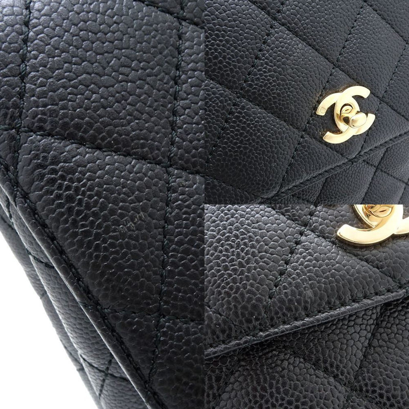 CHANEL A12397 Handbag Matelasse Caviar Skin Black 351729