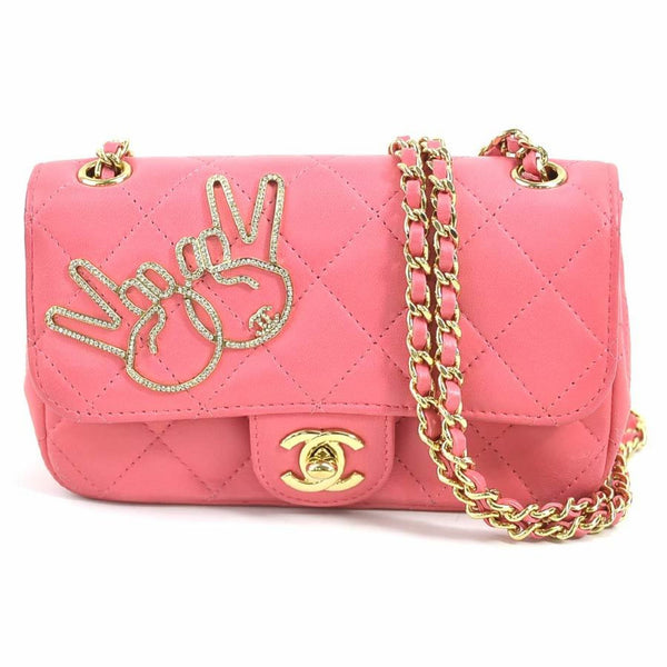 CHANEL Crossbody Shoulder Bag Matelasse Leather/Metal Pink/Gold Women's