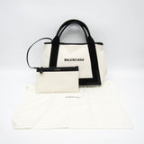 Balenciaga Navy Cabas S 339933 Women's Canvas,Leather Handbag Black,Off-white