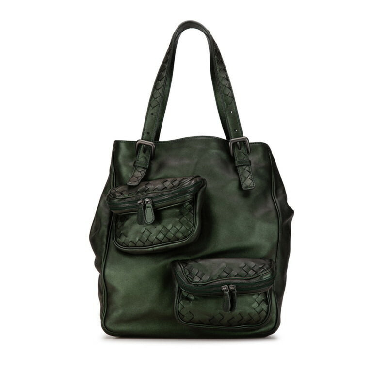 Bottega Veneta Intrecciato Tote Bag Shoulder 248520 Metallic Green Leather Women's BOTTEGAVENETA