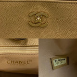 CHANEL Caviar Skin Leather Genuine Chain Mini Tote Bag Beige 30154