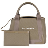 BALENCIAGA NAVY Small Cabas Handbag Canvas Leather 339933 Brown Unisex