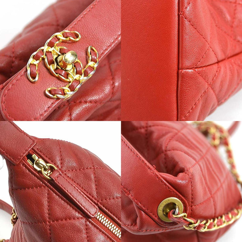 CHANEL Shoulder Bag Matelasse Leather Metal Red Women's e58661f