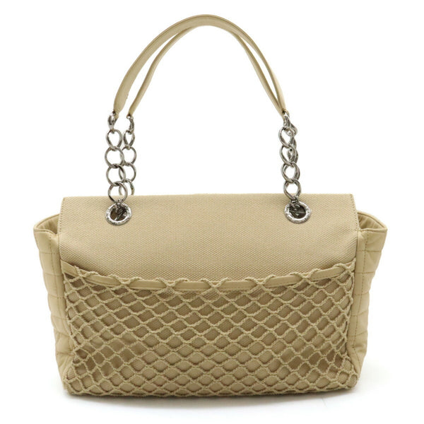 CHANEL Coco Mark Chain Shoulder Tote Canvas Leather Beige