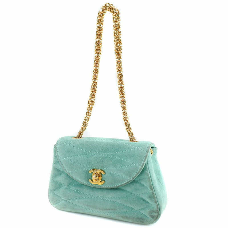 Chanel Chain Handbag Cocomark Vintage Suede Green Ladies