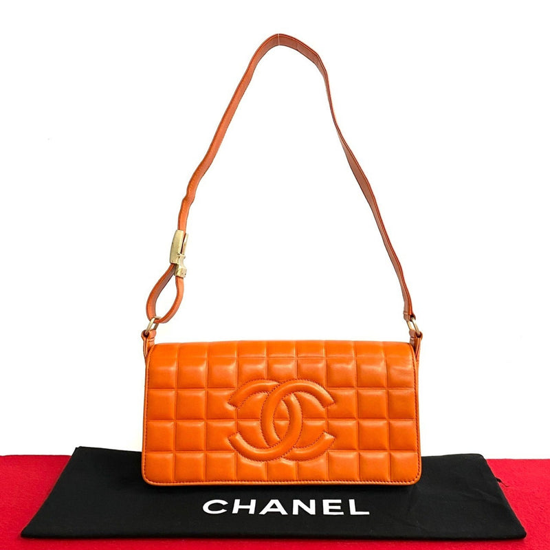 CHANEL Chocolate Bar Leather Handbag One Semi Shoulder Bag Orange 6kmk521-2