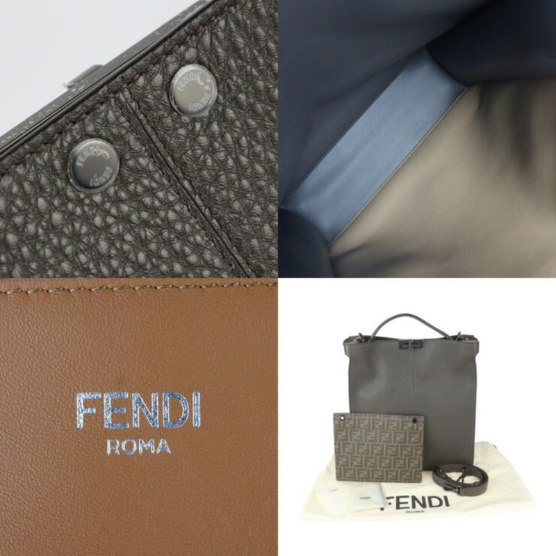 FENDI Peekaboo I See You Tote Bag Handbag 7VA528 Calf Leather Brown Gunmetal Hardware Shoulder