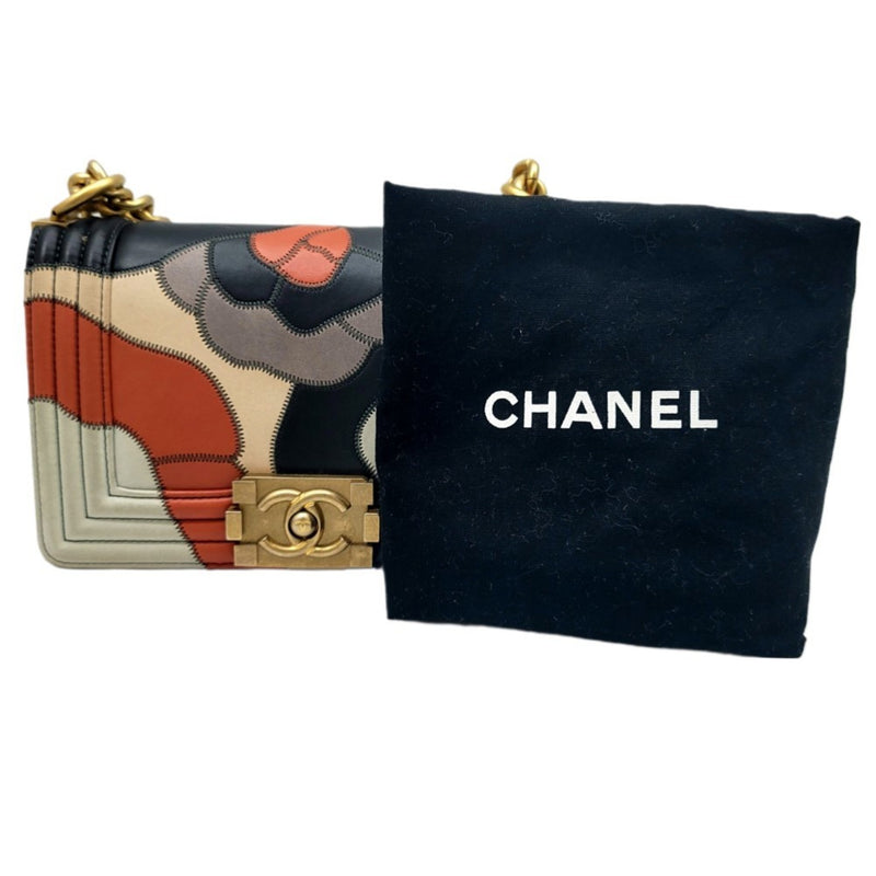 CHANEL Chanel boy shoulder bag 2WAY camellia navy multicolor G metal fittings No. 24 compact women's men's unisex