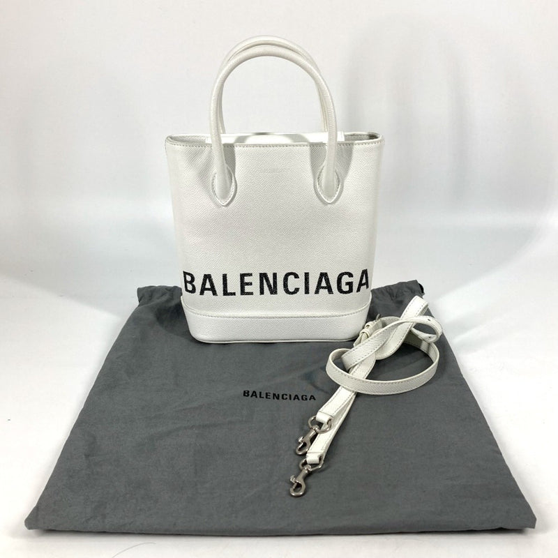 Balenciaga 596159 logo 2WAY Hand Bag Tote Bag Crossbody Shoulder Bag White Black