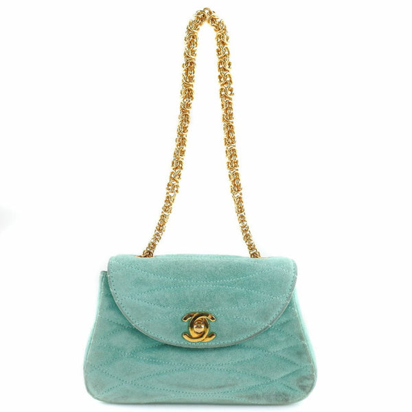 Chanel Chain Handbag Cocomark Vintage Suede Green Ladies