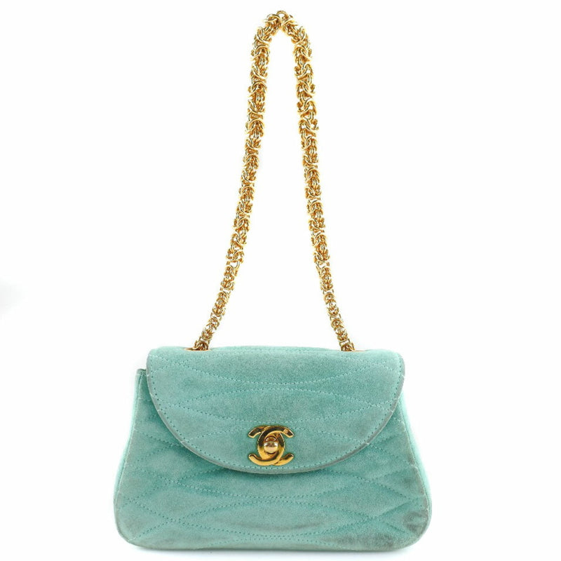 Chanel Chain Handbag Cocomark Vintage Suede Green Ladies