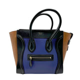 CELINE Handbag Luggage Micro Shopper Leather Blue x Black Brown Women's n0561