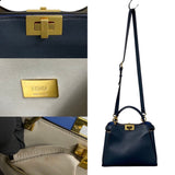 FENDI Peekaboo Iconic Essential Leather 2way Handbag Shoulder Bag Blue 00077