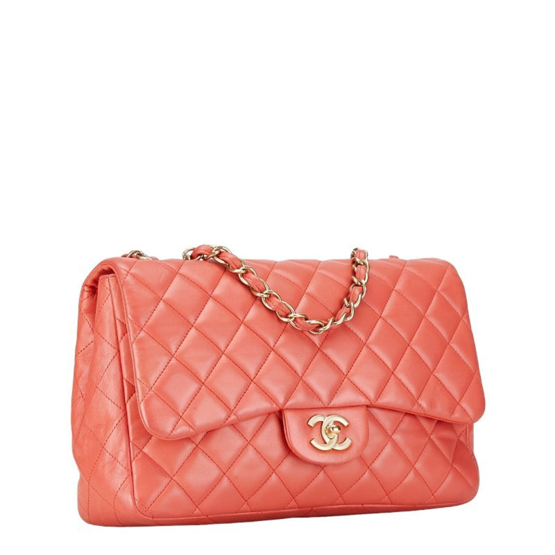 Chanel Matelasse Coco Mark Chain Shoulder Bag Salmon Pink Lambskin Women's CHANEL