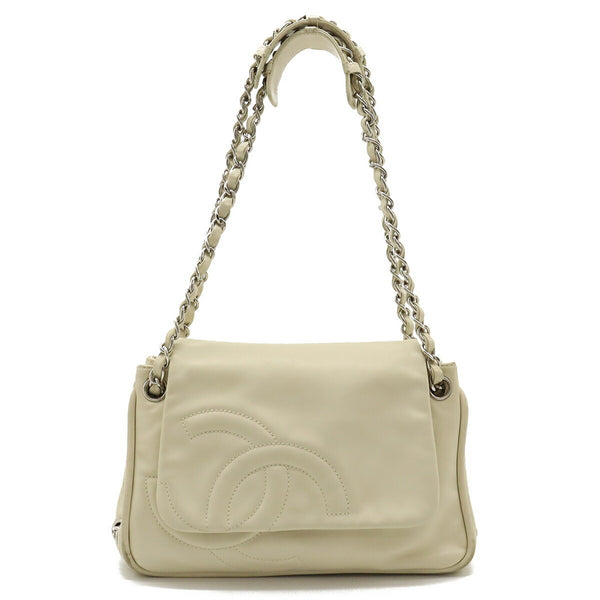 CHANEL Coco Mark Shoulder Bag Tote Chain Leather Ivory