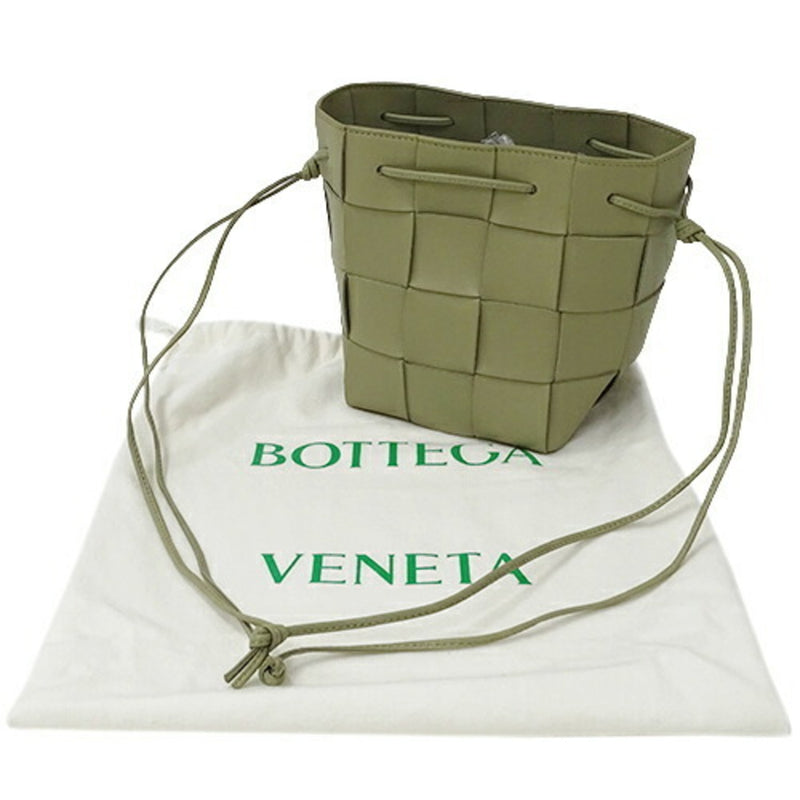 BOTTEGA VENETA Bag Women's Shoulder Intrecciato Small Cassette Crossbody Bucket Lambskin Leather Travertine Green Beige Type