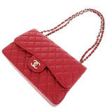 Chanel Matelasse 30 Double Flap Caviar Skin Red Silver Chain Shoulder Bag 24th Series Coco Mark Lid 0004 CHANEL