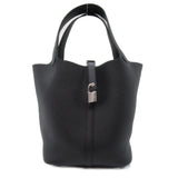 HERMES Picotin Lock MM Black Noir Taurillon Clemence Calfskin (cowhide)