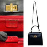 CELINE Vintage Logo Turnlock Hardware Calf Leather Genuine 2way Handbag Shoulder Bag Black