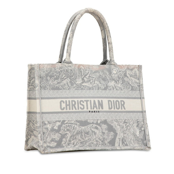 Christian Dior Dior Book Tote Medium Embroidery Handbag Bag Grey Canvas Women's