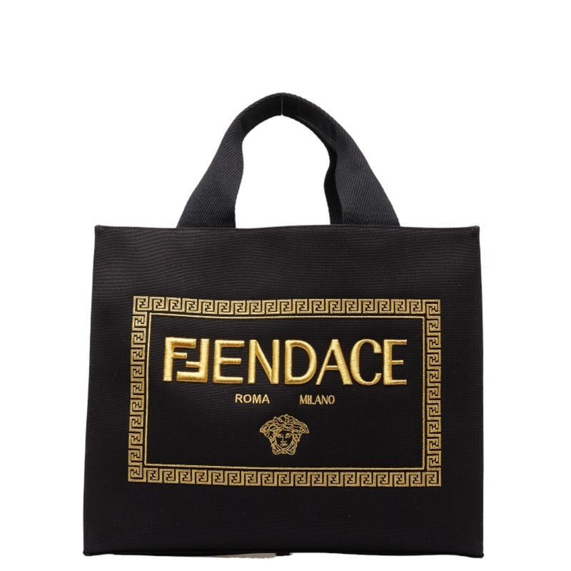 FENDI x VERSACA Versace FENDACE Fendace La Medusa Tote Bag Shoulder 8BH395 Black Yellow Canvas Women's