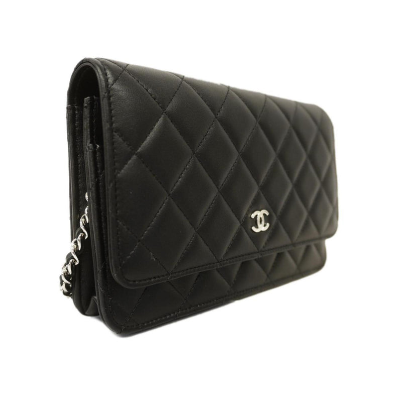 Chanel Shoulder Wallet Matelasse Chain Lambskin Black Ladies