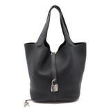 HERMES Picotin Lock MM Black Noir Taurillon Clemence Calfskin (cowhide)