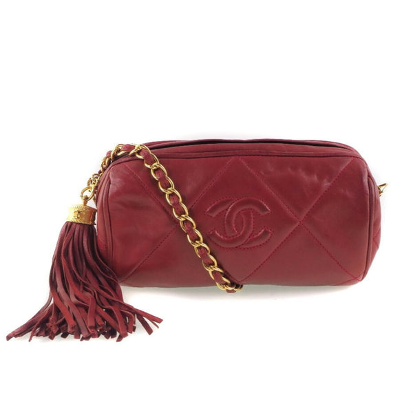 CHANEL Chanel chain shoulder matelasse lambskin red ladies bag